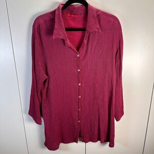 Cut Loose Women's L Button‎ Down Tunic Top Raspberry Crinkle Rayon Blend Boho